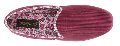 Sleepers LS378 Edna Ladies Pink Cord Wedge Slippers With Floral Trim & Memory Foam Insoles