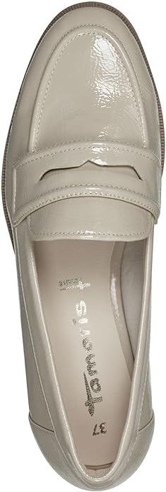 Tamaris 24304 Ladies Patent Beige Faux Leather Loafers Anti Slide Heel Touch It Insole