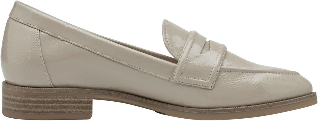 Tamaris 24304 Ladies Patent Beige Faux Leather Loafers Anti Slide Heel Touch It Insole