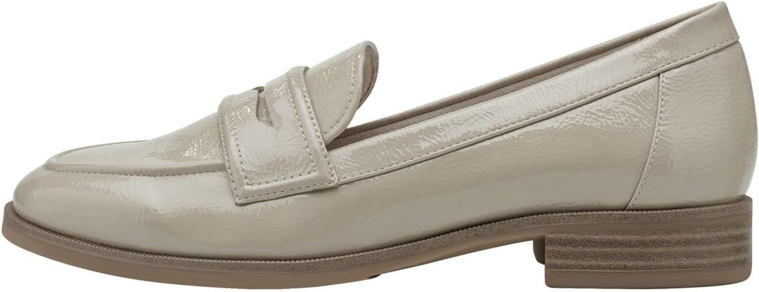 Tamaris 24304 Ladies Patent Beige Faux Leather Loafers Anti Slide Heel Touch It Insole