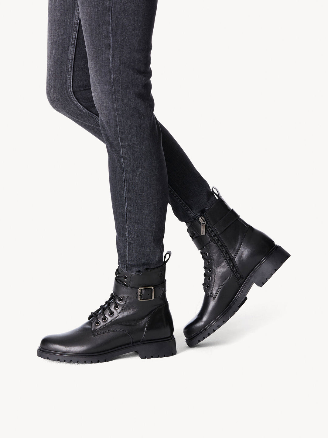 Tamaris 25249 Ladies Black Leather Lace Up Military Style Boots With Touch It Insoles & Lace Up Fastening