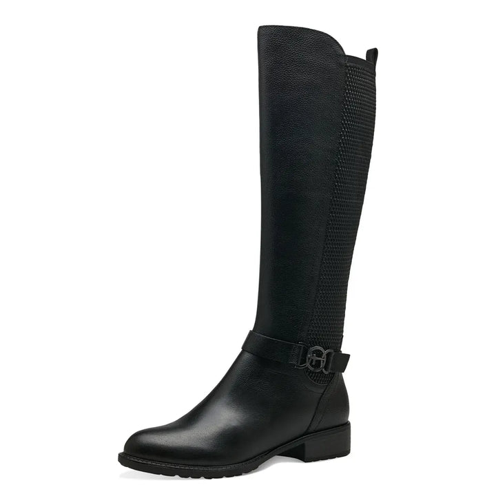 Tamaris 25511-41 Ladies Black Leather Elasticated XS Shaft Zip Up Knee High Boots