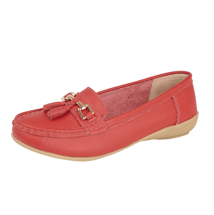 Ladies Red Nautical Leather Slip On Summer Loafers Moccasin Tassel Flat Shoes