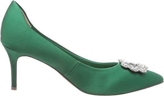 Tamaris 22430 Ladies Green Satin Vegan Stiletto Heel Diamante Jewel Court Shoes