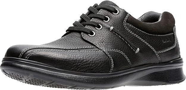 Clarks Cotrell Walk Wide H Fit Black Oily Leather Lace Up Cushioned Shoes