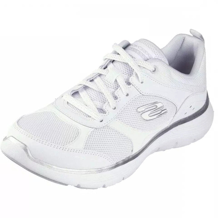 Skechers Flex Fresh Touch Ladies White/Silver Memory Foam Lace Up Trainers