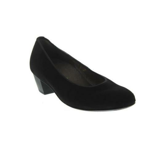 Waldlaufer Hilaria 358501 Black Suede Leather Extra Wide Fitting Court Shoes