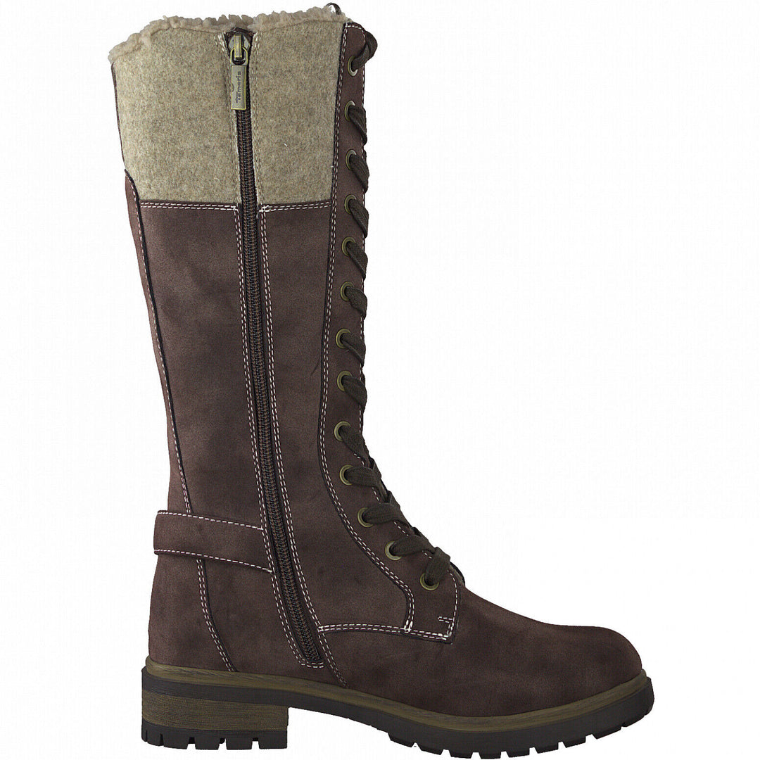 Tamaris 26249 Brown Water Resistant High Leg Nubuck Inside Zip Boots