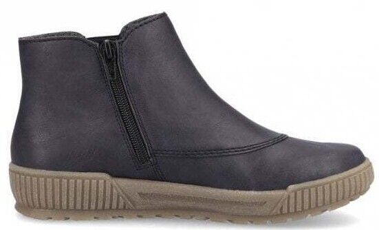 Rieker Antistress Ladies Navy Zip Up Velour Lined Ankle Boots N0751