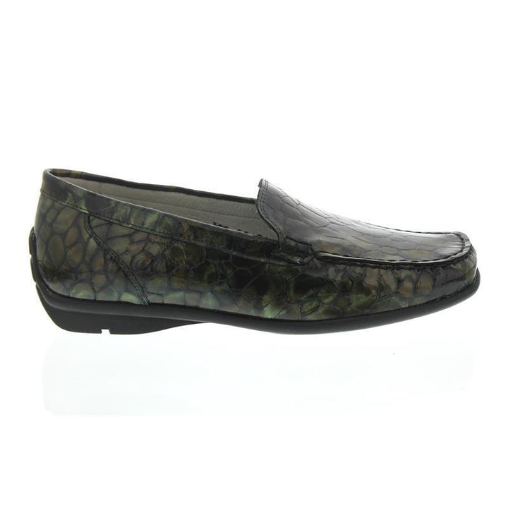 Waldlaufer 431000 HARRIET Green/Brown Crocodile Print Patent Leather H Fitting Moccasin Shoes