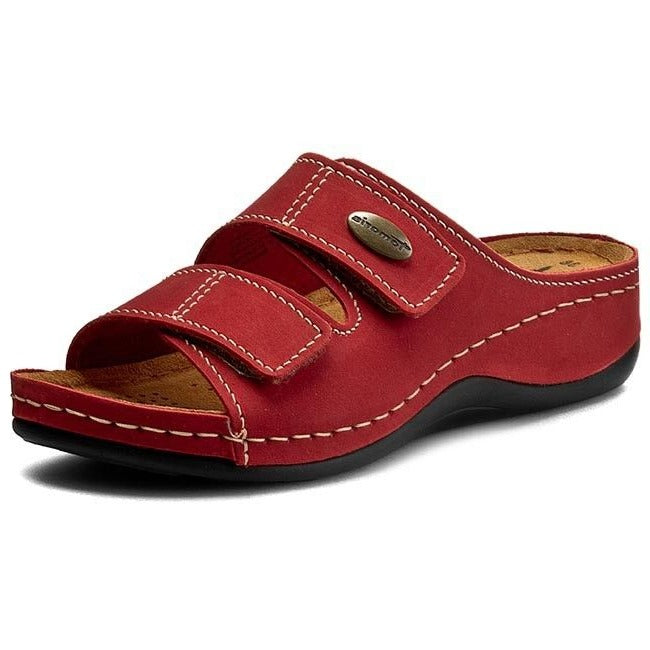 Tamaris 27510 Ladies Red Leather Raised Sole Touch Fasten Wide Fit Mule Sandals