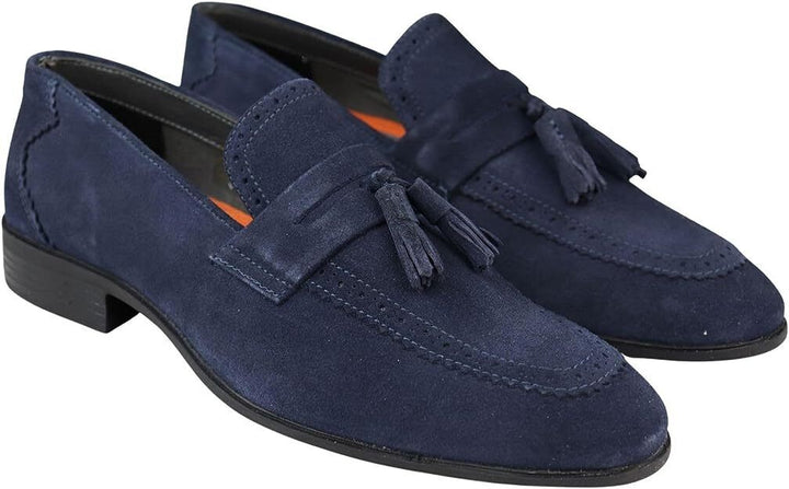 Frank Wright Palmer Mens Navy Suede Leather Tassel Slip On Brogue Detail Loafers