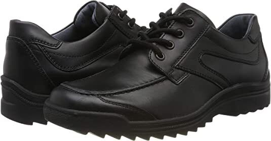 Waldlaufer Hendrik 483000 Mens Black Leather Wide Fitting Lace Up Casual Shoes