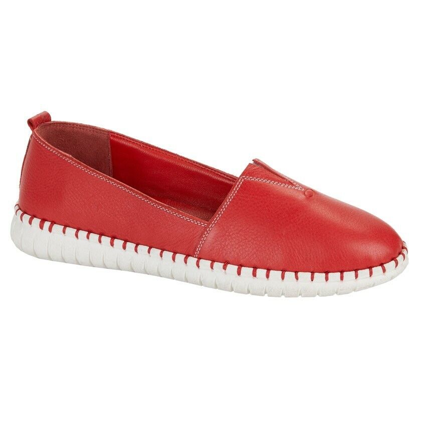 Mod Comfys L930 Womens Red Soft Leather Centre Gusset Casual Slip On Shoes