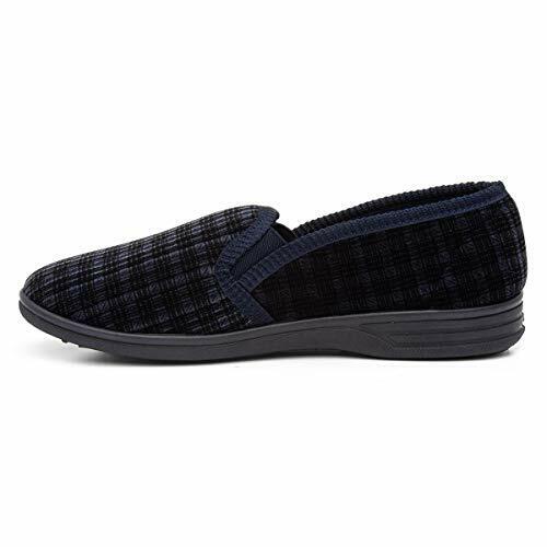 Jo & Joe Duke Mens Navy Blue Check Slippers Soft Velour Twin Gusset Full With Rubber Sole