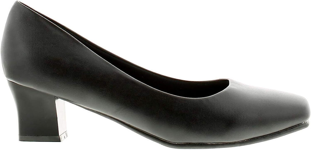 Comfort Plus Karly Ladies Wide Fitting Black Slip On Block Heel Court Shoes