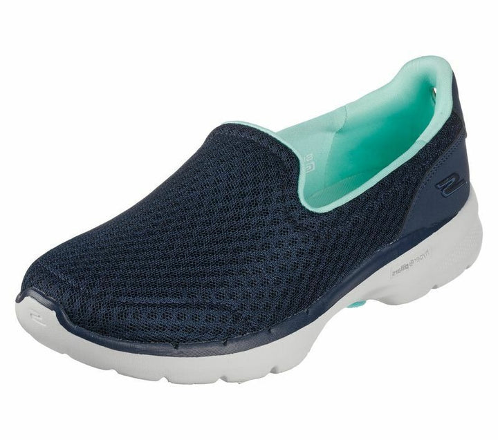 SKECHERS GO WALK 6 Big Splash Navy Memory Foam Comfort Washable Slip On Trainers