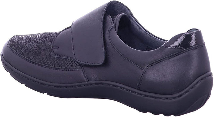 Waldlaufer Henni 496H31 Ladies Wide Dual Fit Black Leather/Textile Touch Fasten Stretch Shoe