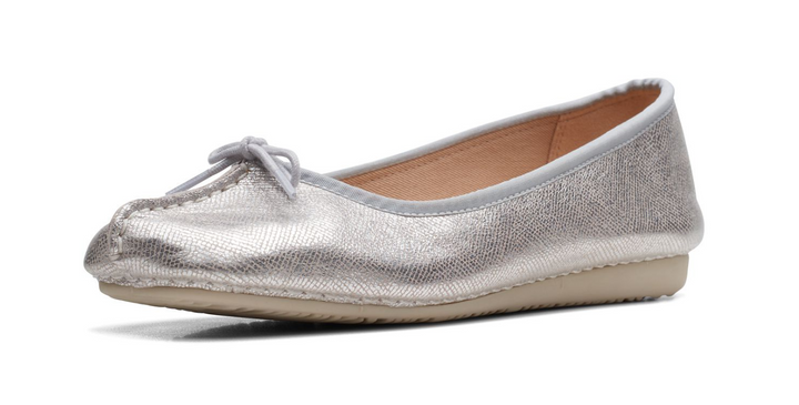 Clarks Freckle Ice Ladies Leather Casual Slip On Shoes D Fitting Silver Metallic