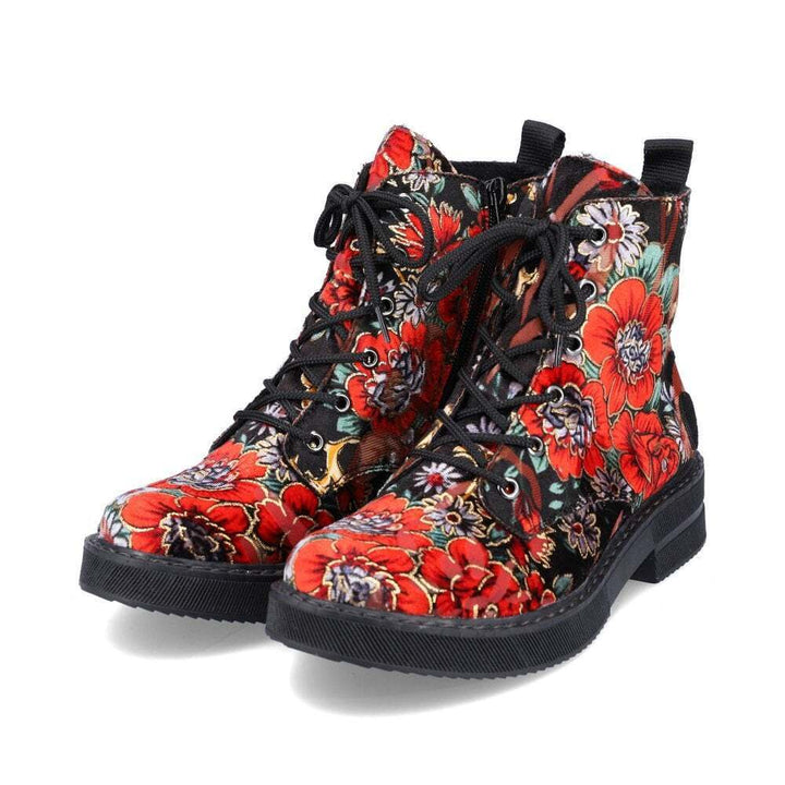 Rieker 72010 Womens Floral Design Velvet Fleece Lined Zip/Lace Up Ankle Boots