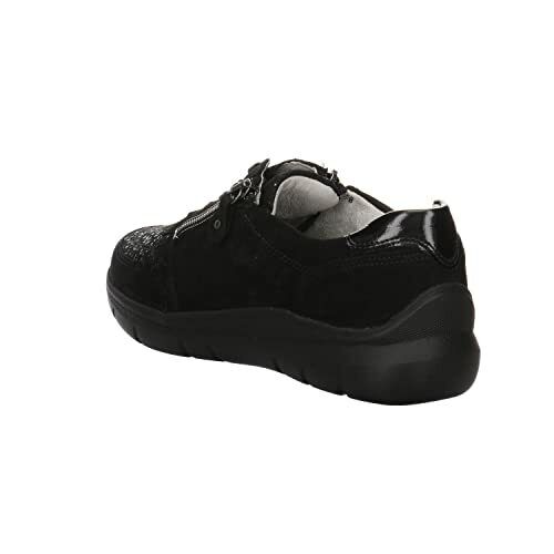 Waldlaufer H-Leonie WIDE FIT Black Nubuck Leather Flat Double Zip Lace Up Shoes 796002