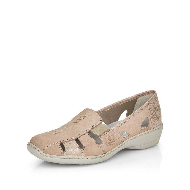 Rieker 41385 Ladies Beige Leather Nubuck Elasticated Gusset Slip On Shoes