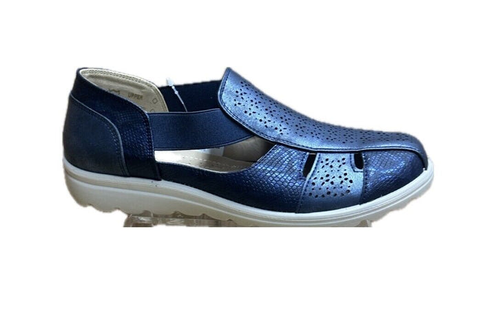 Dr Keller Polly Women's Navy Elasticated Slip On Perforated Summer Sandals Shoes