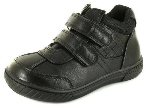 Chatterbox Jacob Infant Boys Black Faux Leather Double Velcro Padded Ankle Boots With Protective Bumper