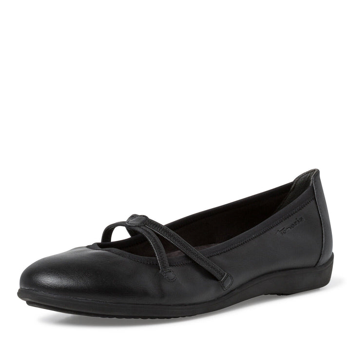 Tamaris 22106 Ladies Black Faux Leather Lightweight Elasticated Shoes With Cushioned Removable Insole