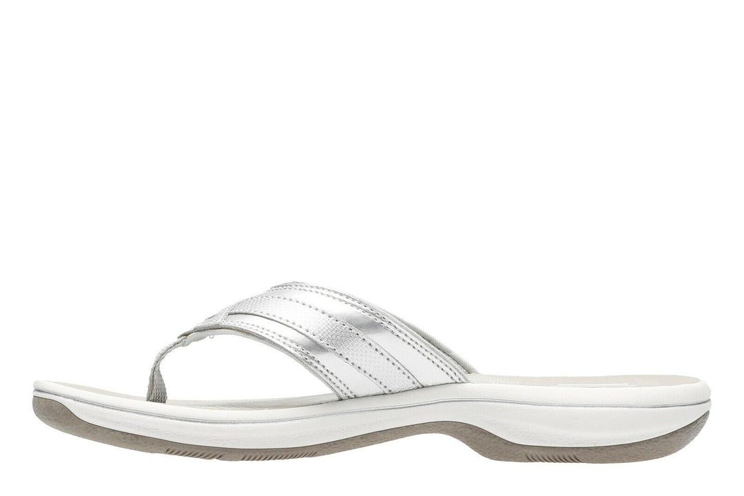 Clarks Brinkley Sea Ladies Silver Adjustable Toe Post Flip Flop Sandals