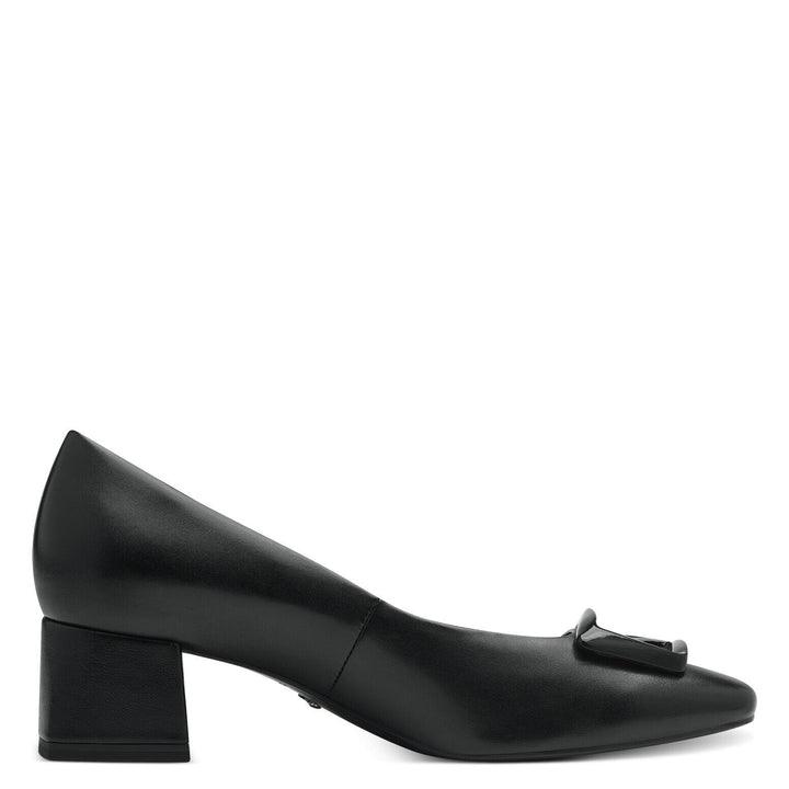 Tamaris 22302 Ladies Black Leather Block Heel Square Toe Court Shoes