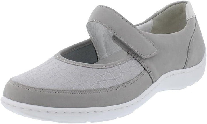 Waldlaufer Henni 496H33 Grey Leather STRETCH WIDE FIT Mary Jane Shoes With Strap