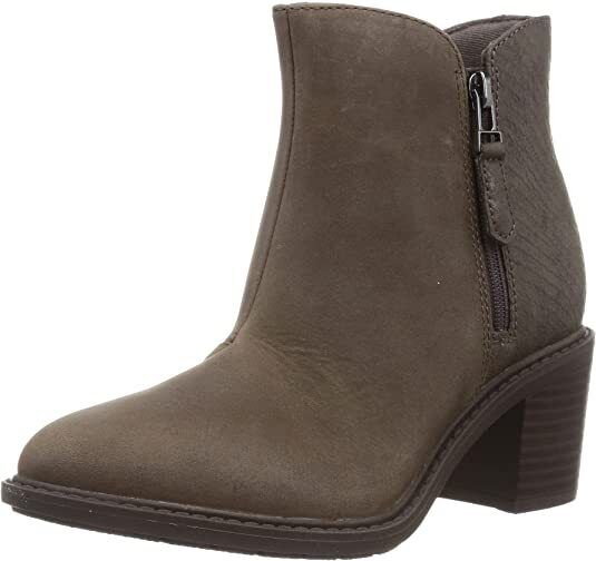 Clarks Scene Zip Womens Block Heel Ankle Dark Taupe Waxy Leather/ Snake Print Boots With Outer Zip Fasten