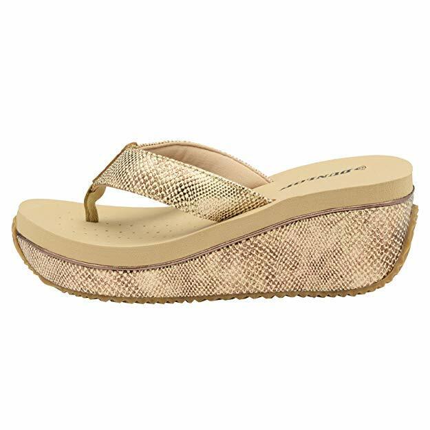 Dunlop Gold Snakeskin Wedge Heel Toe Post Flip Flops Beach Summer Sandals