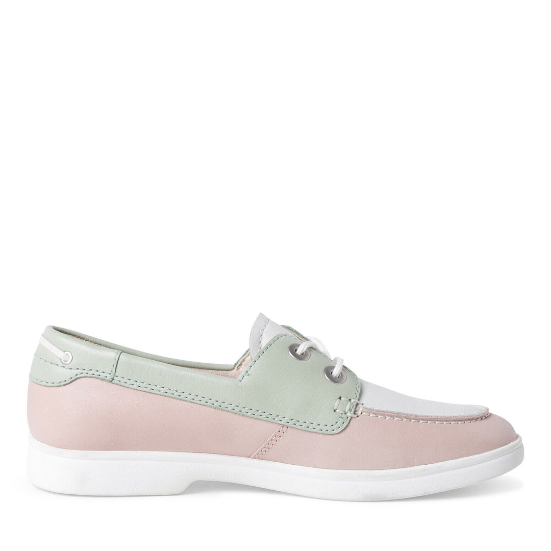 Tamaris 23606 Ladies Baby & Pink White Leather Lace Up Leather Insole Boat Shoes