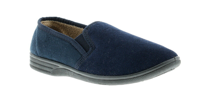 Dr Keller Donnael Mens Navy Soft Cord Twin Gusset Fleece Warm Lined Full Slippers With Rubber Sole