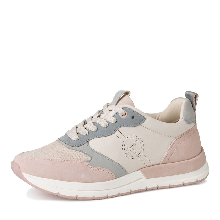 Tamaris 23733 Ladies Ivory/Pink/Blue Combi 100% Vegan Athleisure Lace Up Fashion Trainers