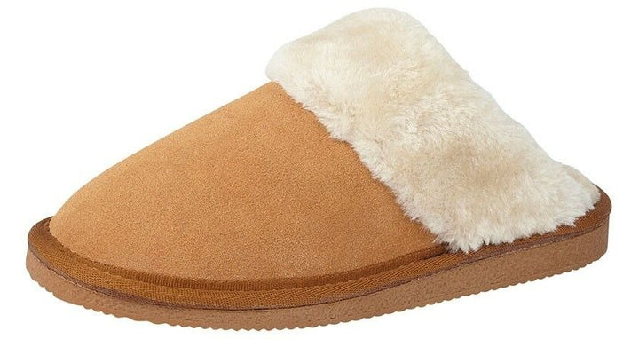 Mokkers Kelsei Ladies Tan Brown Real Suede Faux Fur Lined Mule Slippers Womens