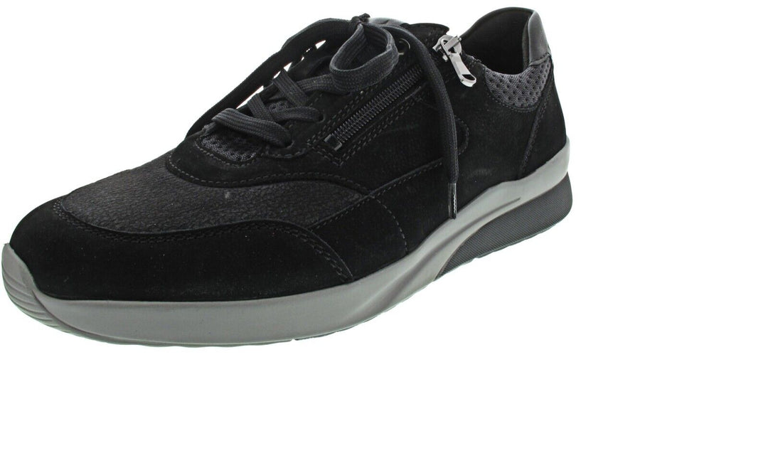 Waldlaufer Fabian Mens Wide Fit Black Suede Stretch Lycra Lace Up/ Zip  Trainers