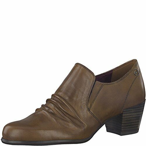 Tamaris 24408 Ladies Tan Brown Leather Ruched Block Heel Ankle Boots Trouser Shoe