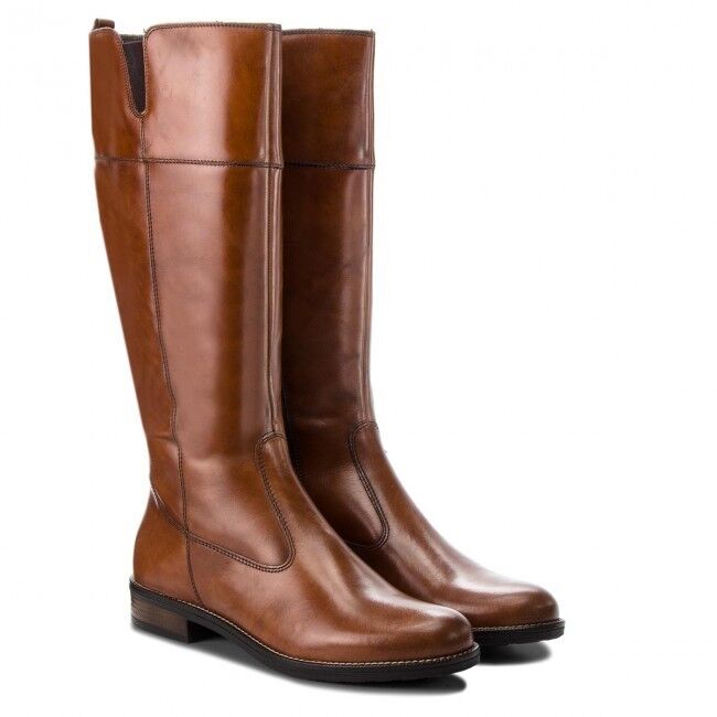 Tamaris 25542 Woman Tan Brown Leather Zip Up Knee High Riding Style Boots