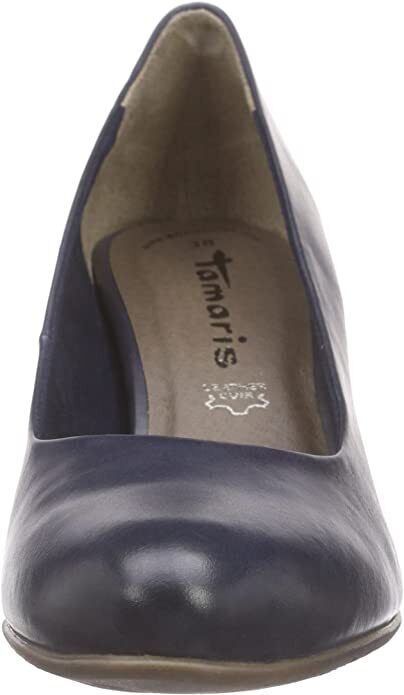 Tamaris 22400 Navy Leather Court Shoes Mid Heel Formal Airline Cabin Crew Office