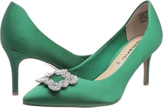 Tamaris 22430 Ladies Green Satin Vegan Stiletto Heel Diamante Jewel Court Shoes