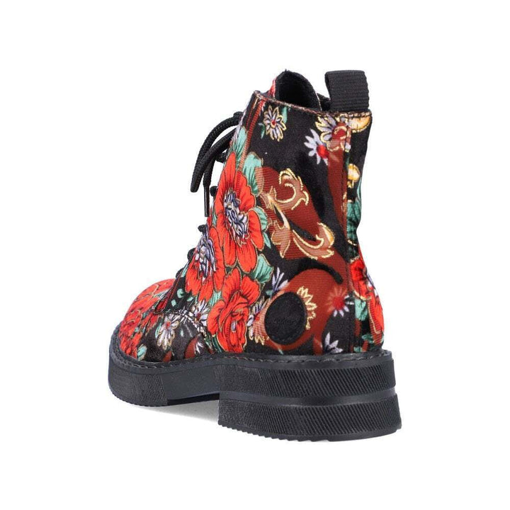 Rieker 72010 Womens Floral Design Velvet Fleece Lined Zip/Lace Up Ankle Boots