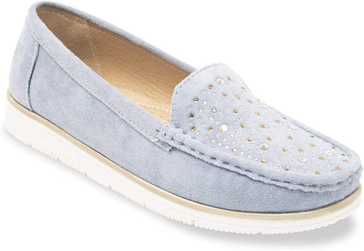 Dr Keller Lailah Womens Denim Blue Glitter Stone Embellishment Slip On Moccasins