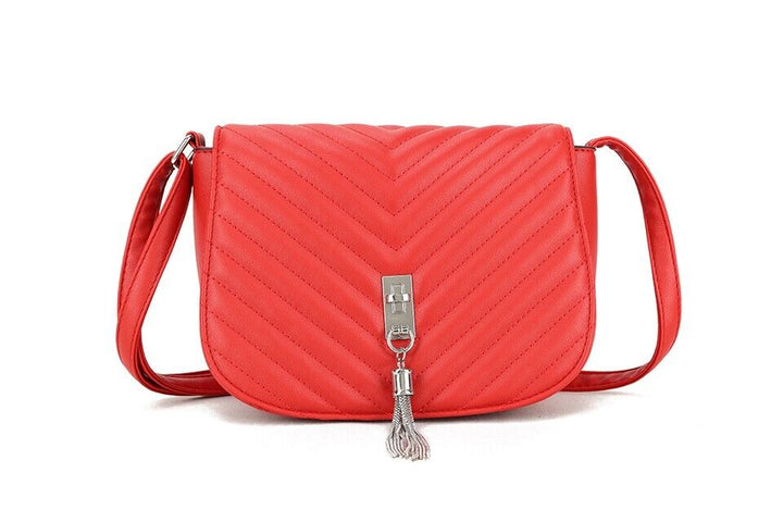 Long & Son Ladies Red Handbag Crossbody  With Flap Adjustable Strap Tassel