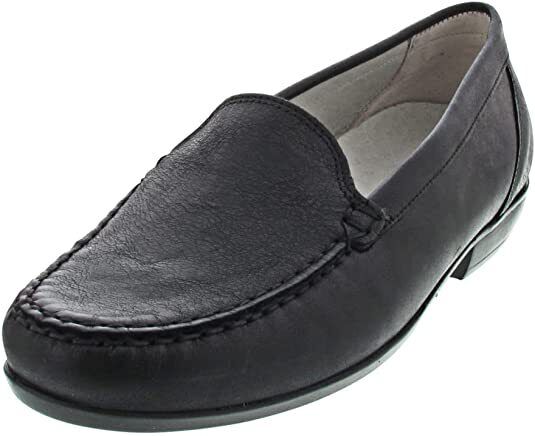 Waldlaufer 437502 Hina Black Leather Slip On Wide Fitting Moccasin Loafers