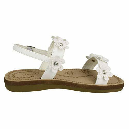 Girls Spot On H0292 White Flowers Smart Summer Slingback Sandals