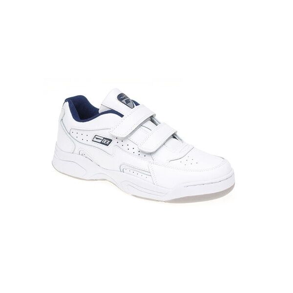 DEK Arizona Mens WIDE FIT White Leather Double Touch Fasten Strap Trainers Non Marking 6-14 UK