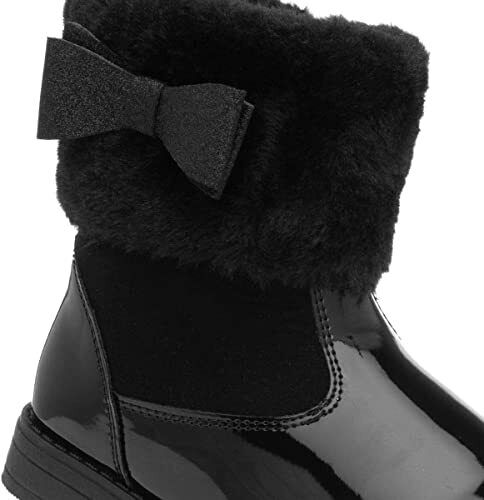 Chatterbox Jane Girls Black Patent Winter Boots Faux Fur Sparkly Bow Trim